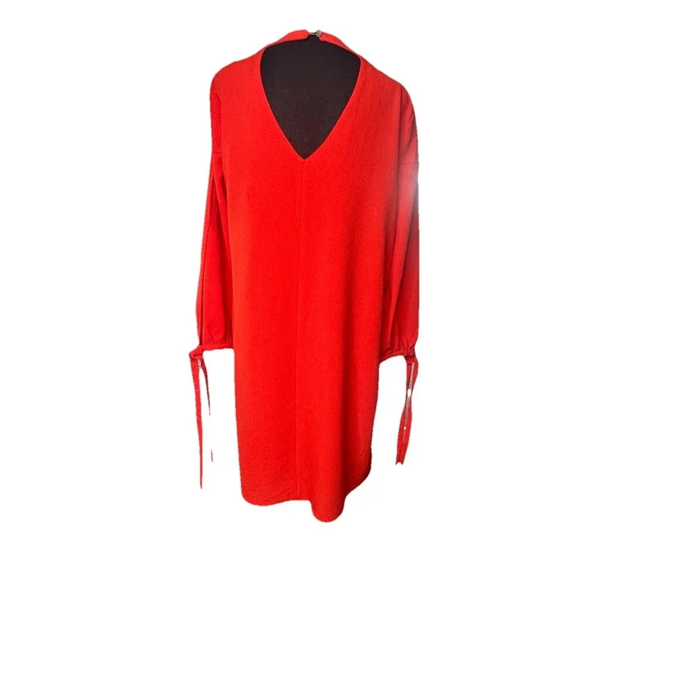 Skies are‎ Blue Dress Ruffle Open Long Sleeve Round Neck Bright Orange Size L